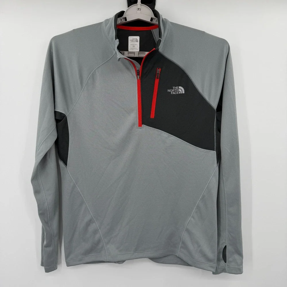 The North Face Mens Quarter Zip Running Pullover Gray Black Red Size Medium